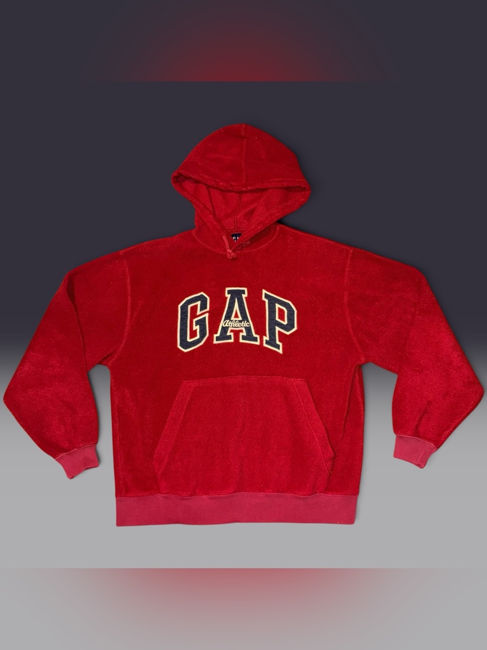 Vintage 90s GAP Athletic XS Red Fleece Fleece Hoodie Sweatshirt Applique Logo